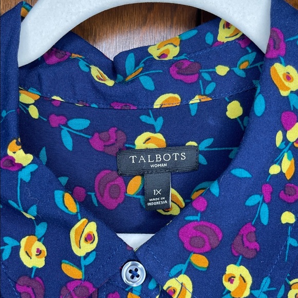 Talbots 1X Blue Floral Blouse - Picture 2 of 5